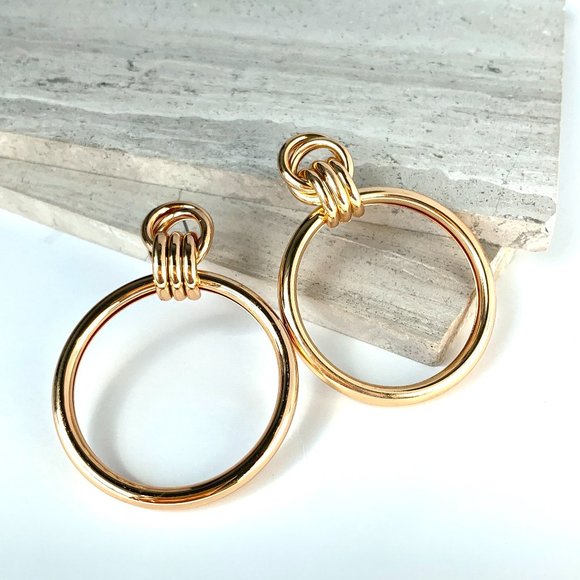 NEW~ Anthropologie Large Gold Hoop Knotted post Earrings - Picture 9 of 12